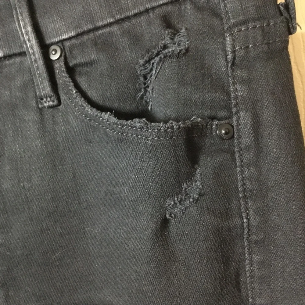 MOTHER Looker Ankle Fray Black Distressed Skinny Jeans - 26